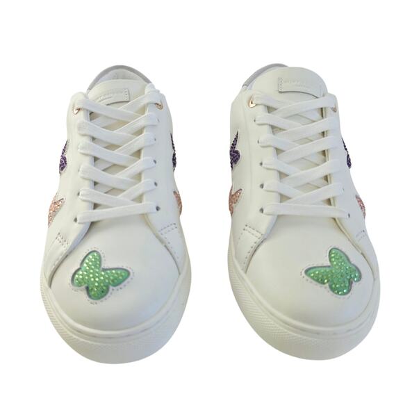 Kurt Geiger London Jewel Lane Butterfly Embellished Leather Sneakers Size 8.5 39 - Picture 2 of 8